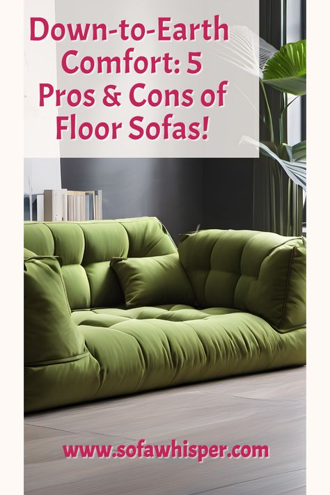 Ready for a fresh take on furniture? Floor sofas are a unique and innovative way to bring comfort to your home! But with their cozy vibes and unique setup, they come with a few pros and cons. Dive into our fun and insightful discussion to discover the 5 pros and cons of floor sofas, and find out if they're the right choice for your space! Couch Low To Ground, Floor Sectional Sofa, Most Comfy Couch, Comfy Floor Seating Ideas, Floor Couch Ideas, Diy Floor Sofa, Floor Sofa Ideas, Couch Alternatives, Floor Sofa Living Room