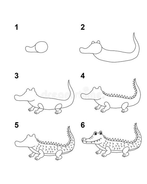 How to draw Crocodile step by step cartoon illustration with white background. Made by adobe Photoshop royalty free illustration Cartoon Crocodile Drawing, How To Draw A Crocodile Step By Step, Easy Crocodile Drawing, How To Draw Alligator, How To Draw An Alligator, Draw Wheelchair, How To Draw Crocodile, How To Draw A Crocodile, Crocodile Drawing Simple