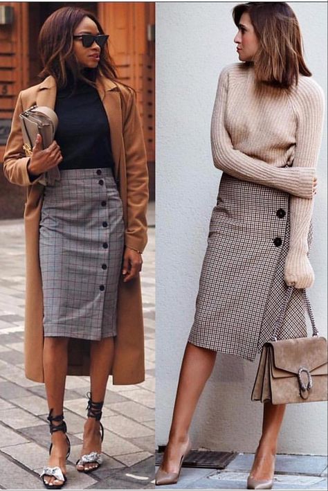 Rok Midi, Rok Outfit, Skirt Diy, Cozy Winter Outfits, Mode Casual, Skirt Midi, A Skirt, Looks Chic, Plaid Skirt