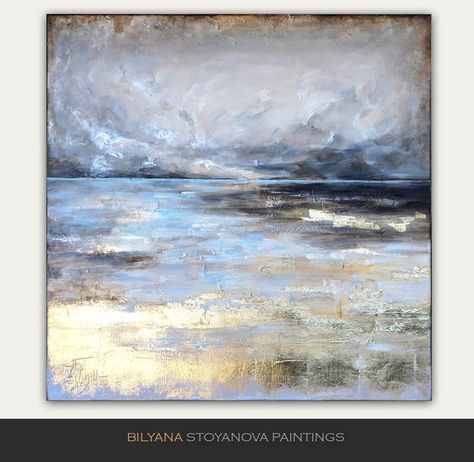 Silent Seashore Large Abstract Seascape Original painting by | Etsy Horizontal Painting, Seascapes Art, Abstract Seascape, Gold Leaf Painting, Sea Shore, Sea Painting, Painting Flowers, Textured Artwork, Seascape Paintings