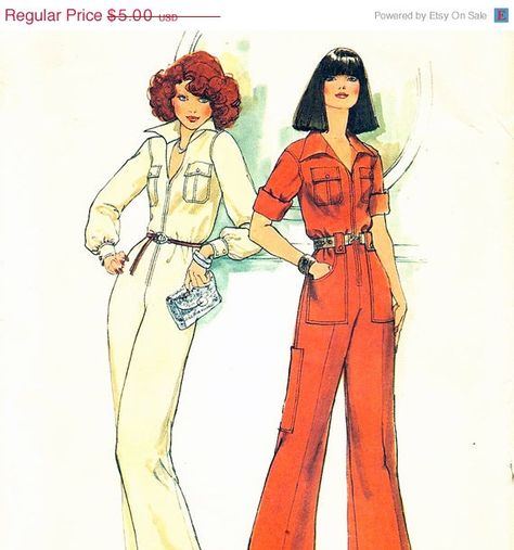 1970s FUNKY Safari Style Jumpsuit Pattern - Size 12 - 34 Bust - Simplicity 7310. 1970s Jumpsuit, Jumpsuit Sewing Pattern, Jumpsuit Sewing, 70s Jumpsuit, 70s Sewing Patterns, Jumpsuit Pattern Sewing, 1970s Sewing Patterns, Vintage Jumpsuit, Patterns Ideas