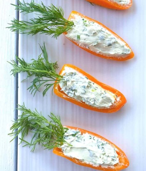 Mini 'Carrot' Peppers Stuffed w/ Herb Cream Cheese | Alekas Get Together Easter Appetizer Ideas, Easter Appetizer, Easter Party Food, Shein Summer, Easter Appetizers, Mini Carrots, Easter Snacks, Easter Menu, Easter Brunch Food