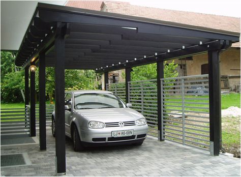 Donauschwab NaturKunst Haus Mansfield: Elegant European Carport Screen Pergola, Pergola Wall, House Pergola, Bike Storage Home, Pergola Modern, Car Porch Design, Carport Modern, Aluminum Carport, Modern Carport