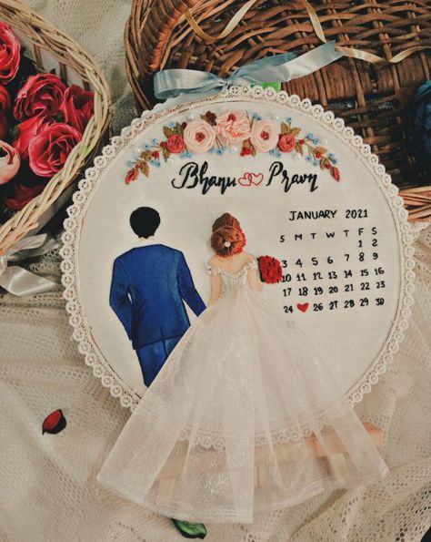 Embroidery couple calender in 2021 | Wedding embroidery hoop, Diy embroidery hoop wall art, Sewing embroidery designs Wedding Embroidery Hoop, Embroidery Hoop Decor, Embroidery Hoop Art Diy, Wedding Hoop, Embroidery Hoop Wall, Embroidery Hoop Wall Art, Anniversary Wishes, Wedding Embroidery, Diy Embroidery Designs