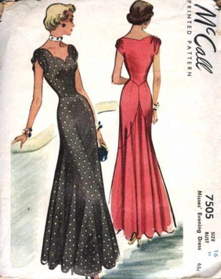 McCall 7505-16 Vintage dress pattern. A simple option for bridesmaids? Would be quite flattering for many body shapes. Evening Dress Patterns, Patron Vintage, Vintage Dress Patterns, Retro Mode, Vestidos Vintage, 1940s Fashion, Moda Vintage, 1950s Fashion, Retro Stil