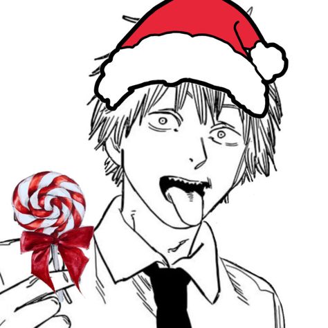 Denji Christmas Pfp, Csm Christmas Icon, Chainsaw Man Christmas Pfp, Chainsaw Man Christmas, Anime Christmas, Icon X, Christmas Decorations For Kids, Rei Ayanami, Man Icon