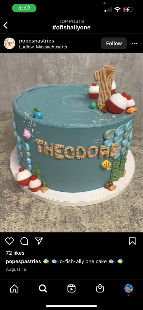 O Fish Ally One Birthday Cakes, O Fish Ally One Birthday, Skate Room, Three Cake, Fishing Themed Birthday Party, O Fish Ally, Cake Inspo, Fishing Birthday, Fish Cake