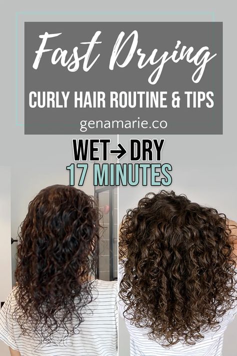 How to Reduce Drying Time | Fast-Drying Curly Hair Routine – Gena Marie Curly Girl Method Routine, How To Bun, Blow Dry Curly Hair, Curly Hair Techniques, Pink Blonde, Hair Tricks, High Porosity Hair, Curly Hair Care Routine, Hair Diffuser