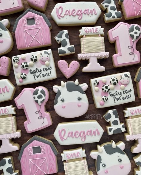 Cow Themed Cookies, Barnyard Theme, 1 Cookies, Cow Cookies, First Birthday Cookies, Crazy Cookies, Themed Cookies, Second Birthday, Cake Boss