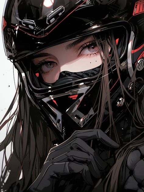 Female Biker Character Art, Biker Girl Aesthetic Icon, Lady Biker Aesthetic, Anime Baddie, Women Bikers, Anime Motorcycle, Female Motorcycle Riders, Tomboy Art, Image Moto