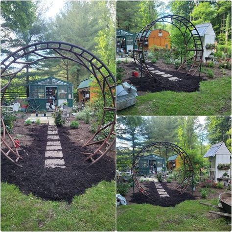 Home, Garden and DIY | I have wanted a Moon Gate for along time | Facebook Diy Moon Arch, Moon Gate Diy, Moon Gate Garden Diy, Diy Moon Gate Arch, Moon Gates How To Build A, Stone Moon Gate Diy, Wooden Moon Gate, Recycled Trampoline, Moon Gate