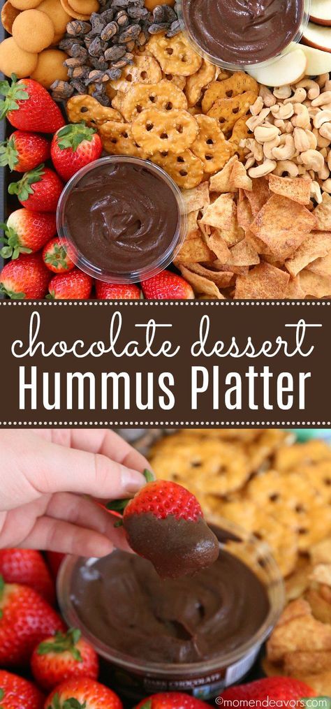 Dessert Hummus Healthy, Hummus Platter, Chocolate Hummus, Chocolate Peanut Butter Desserts, Dessert Hummus, Party Food Dessert, Dessert Platter, Delicious Appetizer Recipes, Banana Dessert