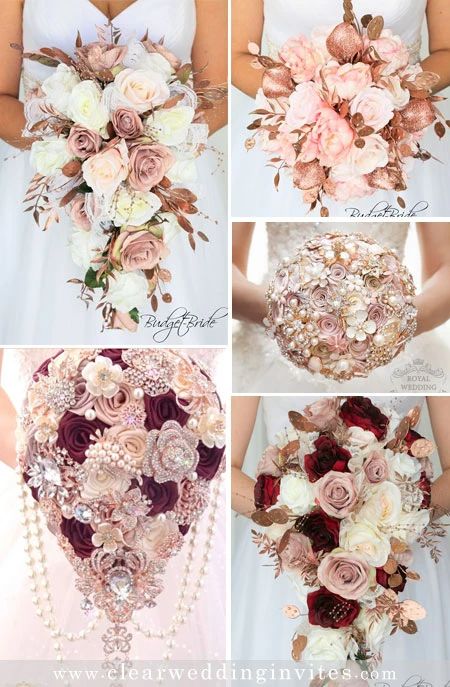 Rose Gold And Ivory Wedding Theme, Rose Gold Wedding Centerpieces Diy, Red Rose Gold Wedding, White And Rose Gold Wedding Dress, Winter Wedding Rose Gold, Rose Gold Wedding Theme Decorations, Wedding Bouquets Rose Gold, Rose Gold And Burgundy Wedding Theme Decor, Copper And Blush Wedding