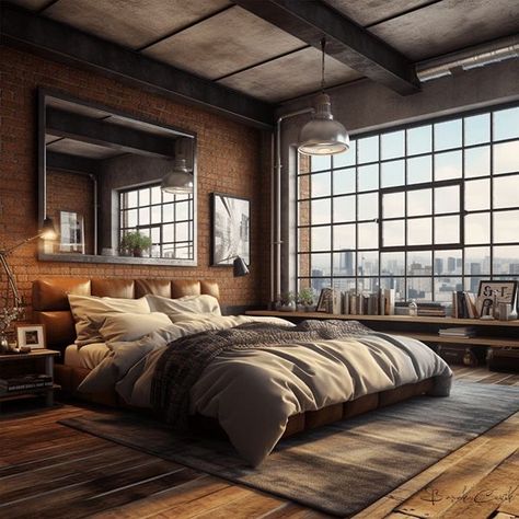 Loft Type Bedroom, Industrial Bedroom Ideas, Industrial Bedroom Design, Industrial Style Bedroom, Loft Type, Loft Style Bedroom, Industrial Bedroom, Loft Decor, Bedroom Closet Design