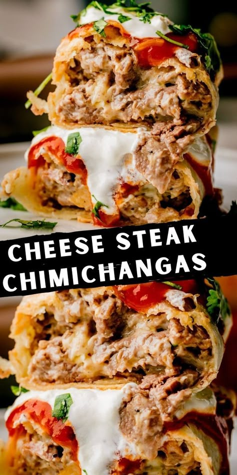 Cheese Steak Chimichanga, Steak Chimichanga Recipe, Chimichanga Casserole, Chimichangas Recipes, Chimichanga Recipes, Mexican Gorditas, Beef Chimichangas, Chimichanga Recipe, Steak Sandwiches