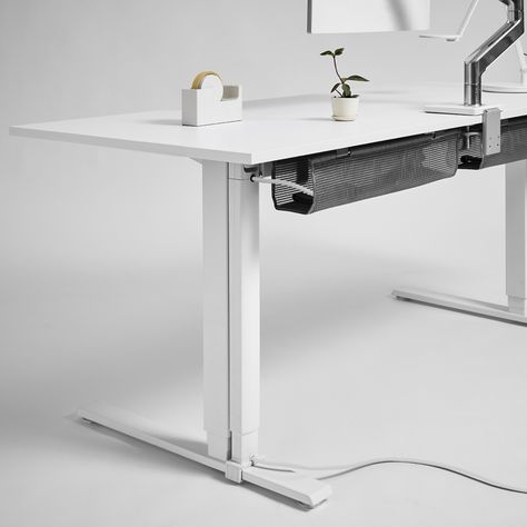 Sit Stand Desk Cable Management | Humanscale Cable Management For Standing Desk, Table Cable Management, Desk Hardware, Under Desk Cable Management, Cable Management Desk, Smart Desk, Corporate Offices, Home Office Layout, Desk Legs