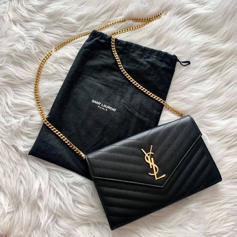 Yls Bag Saint Laurent Handbags, Ysl Bags Aesthetic, Ysl Chain Bag, Ysl Envelope Bag Outfit, Ysl Wallet On Chain Outfit, Ysl Purses, Ysl Bag Aesthetic, Tas Ysl, Ysl Mini Bag