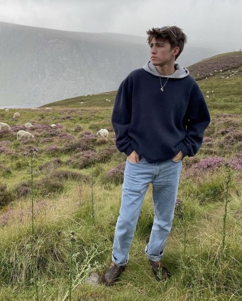 Outfits For Lanky Men, Nature Guy Outfit, Different Guy Aesthetics, Indie Guy Outfits Summer, Cozy Guy Outfits, Christian Guy Aesthetic Outfit, Artsy Guy Aesthetic, Granola Guy Outfits, Indie Guys Aesthetic