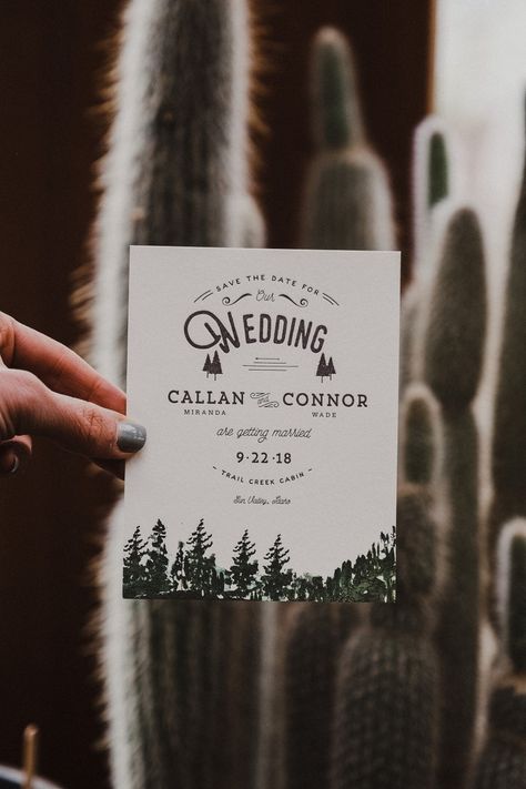 Welding Projects Ideas, Save The Date Mariage, Campground Wedding, Letterpress Save The Dates, Cabin Wedding, Woodsy Wedding, Montana Wedding, Camp Wedding, Wedding Save The Date