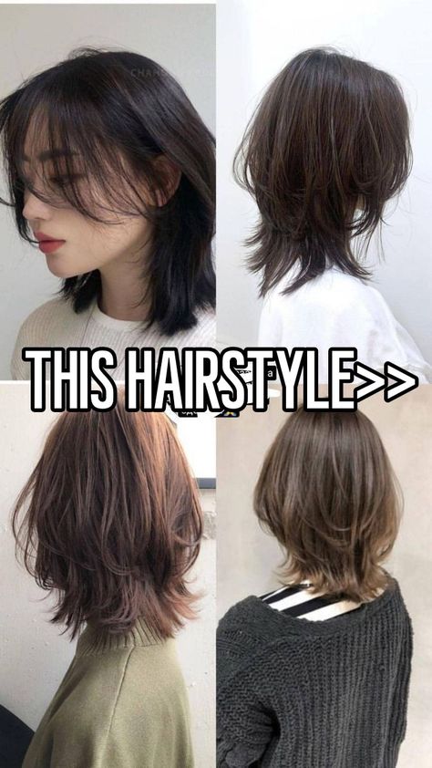 #wolfcut #whisper #idk Fat Face Haircuts, Shortish Hair, Hair Cut Guide, Long Shag Haircut, Haircut Wavy, Short Hair Tomboy, Bangs Straight, Hair Inspiration Long, Haircut Straight