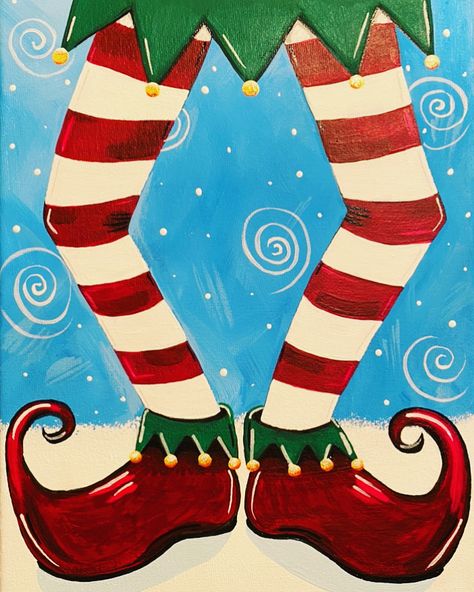 Christmas Paints Ideas, Holiday Canvas Painting Ideas Easy, Christmas Paint N Sip Ideas, Diy Santa Paintings On Canvas, Christmas Elf Painting, Easy Painting Ideas On Canvas For Beginners Christmas, Elf Painting On Canvas, Things To Paint Christmas, Easy Diy Christmas Paintings