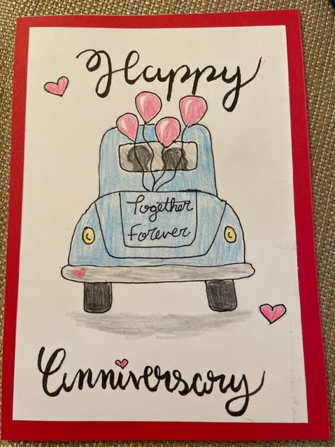 Happy Anniversary Drawings Art, Anniversary Card Ideas For Grandparents, Cute Anniversary Drawings, Happy Anniversary Drawings, Anniversary Drawings For Him, Anniversary Art Ideas, Anniversary Doodles, Diy Anniversary Cards For Parents, Happy Anniversary Cards Handmade