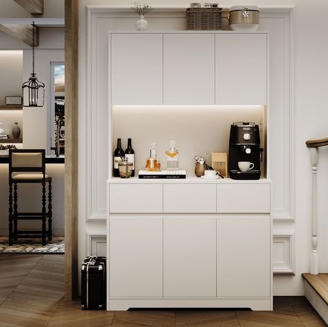 Buy Homfa 70.9'' Kitchen Pantry Hutch with Charge Station & Led Light, 3 Drawer Storage Cabinet with Adjustable Shelves, White at Walmart.com Freestanding Kitchen Cabinet, Pantry Features, White Kitchen Pantry, Free Standing Kitchen Cabinets, Charge Station, Operating Table, Tall Sideboard, 3 Drawer Storage, Microwave In Kitchen