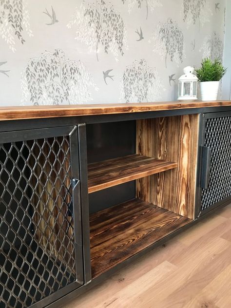 TV Unit industrial style media console | Etsy Style Media Console, Rustic Tv Unit, Industrial Tv Unit, Style Tv Stand, Bathroom Furniture Design, Industrial Tv Stand, Modern Tv Cabinet, Bathroom Furniture Storage, Tv Table