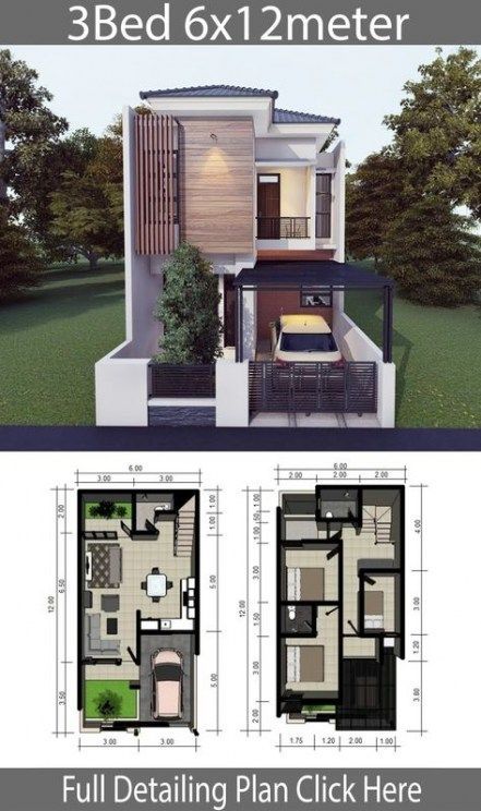 Two Story House Design, Narrow House Plans, 2 Storey House Design, Modern Small House Design, Two Story House, Duplex House Plans, Simple House Design, Minimalist House, A Small House