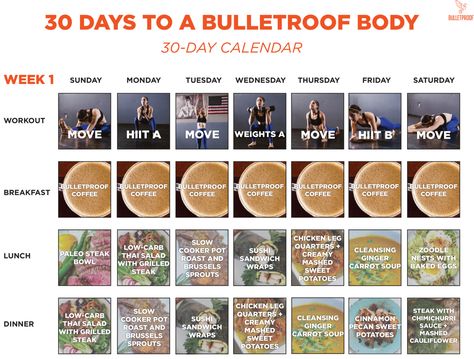 30-Day Bulletproof Body Workout Plan Saturday Workout, Bulletproof Diet, Body Workout Plan, Workout Moves, Nutrition Plans, Body Workout, Nutrition Tips, Get Healthy, Meal Plan