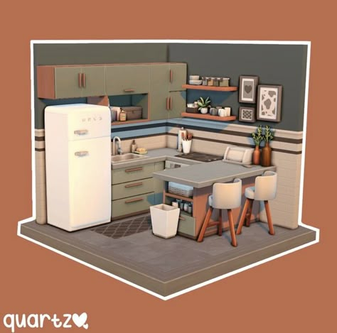 Sims 4 Small Living Room, Living Room And Kitchen Together, Small House Kitchen Ideas, Small House Kitchen, Ts4 Lots, Sims Room, Sims 4 Houses Layout, Tiny House Living Room, Sims 4 Kitchen