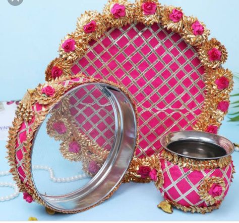 Karva Chauth Look, Karwa Chauth Gift, Coconut Decoration, Puja Thali, The Best Cakes, Wedding Platters, Thali Decoration, Thali Decoration Ideas, Wedding Flower Jewelry