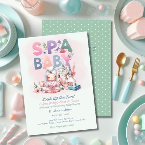 March Baby Shower Themes, Mint Green Invitation, March Baby Shower, Pamper Day, Baby Shower Gift Favors, Pamper Days, Green Invitation, Relaxation Station, Cucumber Slices