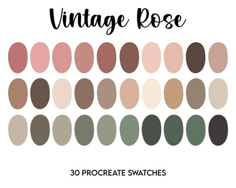 Muted Pink Palette, Muted Pinks Colour Palettes, Green Pink Tan Color Palette, Vintage Pink Colour Palette, Color Palette Dusty Pink, Pink And Green Palette Colour Schemes, Antique Rose Color Palette, Dusty Rose And Sage Green Color Palette, Vintage Rose Color Palette