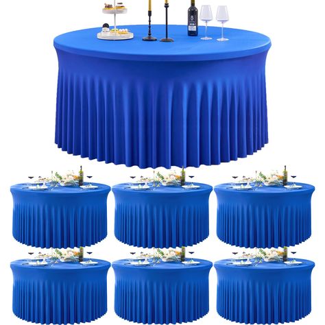 PRICES MAY VARY. ✱ 1. You will receive 6 Pack Royal blue spandex round tableclothd fitted for 60 inch round tables. Manteles de mesa de tela para fiestas. ✱ 2. Made of Stretchy Spandex: Wrinkle Free; Stain resistant; High Quality Stitching; Washable; Ironable; Durable. You can keep it for future events. ✱ 3. Fit for 5 foot round tables: Fitted table cover is good fit for a 60" Diameter x 30" Height round table. No need to worry about the tablecloth blowing off or falling off. ✱ 4. Easy to slide Blue Round Table, Round Table Cloths, Skirt For Wedding, 60 Inch Round Table, Tablecloth Backdrop, Round Table Decor, Fitted Table Cover, Cloth Table Covers, Blue Tablecloth