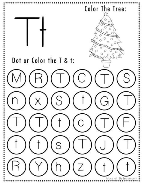 Free Printable Christmas Do a Dot Worksheets - T is for Christmas Tree - Make learning fun with this festive Christmas-themed Letter T Dot Worksheet! This free printable activity features cute holiday things that challenges children to recognize the T dots. Ideal for preschoolers and kindergarteners. #christmasthemed #FreePrintable #DotWorksheet #EducationalActivities #FreePrintables #AlphabetTracing #Homeschooling #Christmasworksheets #letterT T Worksheet, Letter Tt Worksheet, Letter Dot Printables Free, T Worksheets Preschool, T Is For Tree, T Is For Craft, Letter T Worksheets For Preschool, Letter T Preschool Activities, Preschool Christmas Worksheets