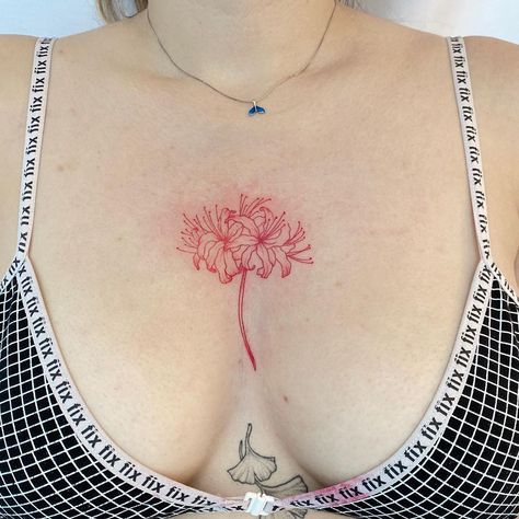 Lily Tattoo Ideas, Lilly Flower Tattoo, Spider Lily Tattoo, Red Flower Tattoos, Lillies Tattoo, Wife Tattoo, Red Spider Lily, Hand Tattoos For Girls, Spider Lily