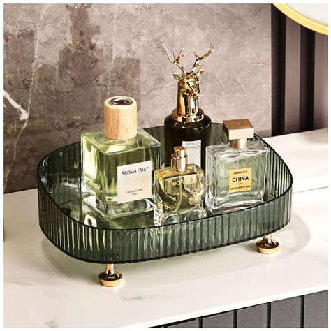 PRICES MAY VARY. 【Sturdy Material Perfume Tray】:Bathroom Vanity Tray is made of a oval design and molded into crystal clear acrylic, made well and simple look, easy to assemble and adhesion is strong. Bathroom counter tray can even be used with or without the feet and padding. Bathroom trays for counter has anti-slip gold feet with padding to help to keep away scratches. And makes small tray for bathroom firmly in place and doesn’t move around on a counter surface. Fragrance tray is easy to clea Perfume Organizer, Make Up Storage, Bathroom Vanity Tray, Bathroom Counter Decor, Makeup Tray, Organizer Bathroom, Dresser Tray, Perfume Organization, Úložný Box