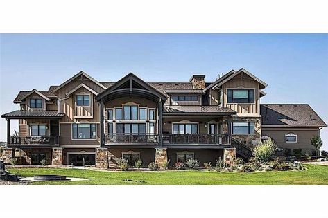 The magnificent luxury Rustic home  offers 4917 living 4 bedrooms and 3.5 baths.(ThePlanCollection: House Plan #161-1108) #luxury #home #homes #homedecor  #decor Closet Conversion, Exterior Wall Materials, Log Home Floor Plans, Rustic House Plans, Basement Floor Plans, Rustic Exterior, Dream Mansion, Family Room Fireplace, Covered Deck