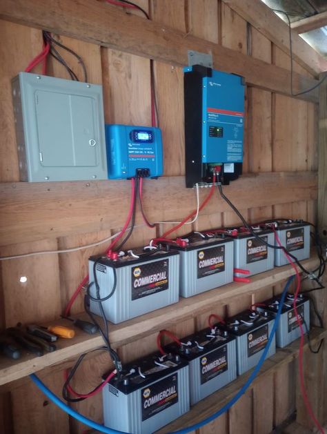 Off Grid Living & Survival™ | Still need a few fuses and dress up a few wires | Facebook Solar Battery Storage Ideas, Off Grid Power Systems, Off Grid Luxury, Off Grid Projects, Off Grid Ideas, Homestead Skills, Off Grid Home, Plant Building, Survival Skills Emergency Preparedness