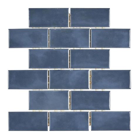 American Olean Union View Suede Blue 12-in x 12-in Glossy Ceramic Brick Mosaic Wall Tile in the Tile department at Lowes.com Brick Wall Tile, Brick Wall Tiles, Brick Mosaic, Brick Material, Fireplace Facade, Blue Backsplash, Marble Wall Tiles, Glass Brick, Ceramic Mosaic Tile