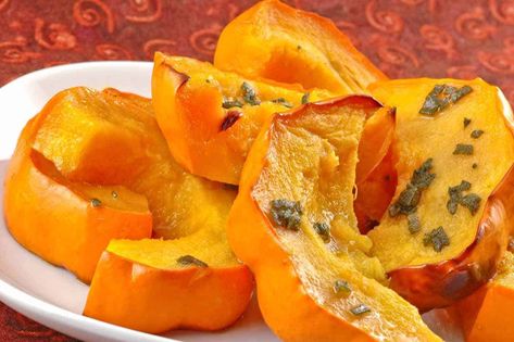 Golden Acorn Squash With Sage And Honey Recipe | MyGourmetConnection Golden Acorn, Acorn Squash Recipe, Veggie Side Dish Recipes, Taste Of Home Recipes, Roasted Acorn Squash, Acorn Squash Recipes, Squash Recipe, Fall Cooking, Acorn Squash