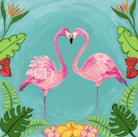 Special Painting, Flamingo Painting, Paint Parties, Caribbean Art, Flamingo Art, Heart Painting, Tropical Leaf, Window Painting, Pool Ideas