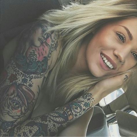 Tattoo uploaded by Marie-Claire • #arm #tattoos #tatuajes #girl #blonde #tattoo #wonderful #beautiful #woman • 162686 • Tattoodo Huge Tattoos, Tatted Girl, Blonde Tattoo, Tattoo Dream, Morning Drive, Chola Girl, Blonde Hair Green Eyes, Book Collage, Blonde Hair Girl