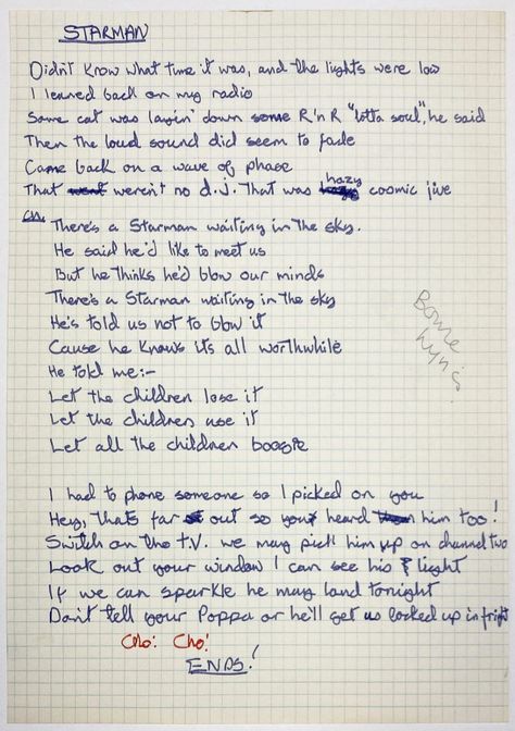 Starman Lyrics, Bowie Lyrics, David Bowie Lyrics, Handwritten Lyrics, Moonage Daydream, David Bowie Ziggy, Paper City, Let Me Down, Know It All