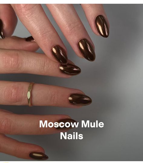 Multi Brown Nails, Dark Chocolate Chrome Nails, Dark Brown Glazed Nails, Brown Chrome Nails French, Short Oval Chrome Nails, Brown Chrome Almond Nails, Caramel Chrome Nails, Metallic Brown Nails, Bronze Nails Acrylic