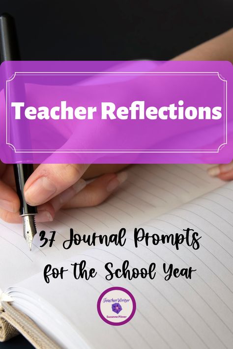 Do you wish you had time to write? Even if you can only spare 5 minutes a day, a reflections journal is a key to teacher growth, self-care, and well-being. On my blog I have 37 prompts for you...one for each week of the year and one to spare! Click the pin to copy them and begin writing today. Teacher Reflection Journal, Reflections Journal, Teacher Reflection, Teacher Party, Reflective Journal, First Year Teachers, Reflection Questions, School Management, Teacher Memes