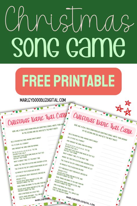 Add fun to your holiday party with this free printable Name That Christmas Carol game! Perfect for family gatherings, kids, teens, class parties, and even office parties. Guess the Christmas tunes and enjoy festive cheer! Free Printable Christmas Party Games For Adults, Christmas Song Picture Game Printable, Guess The Christmas Song Free Printable, Christmas Music Games For Adults, Free Printable Christian Christmas Games, Christmas Name That Tune Game, Christmas Emoji Game Free Printable With Answers, Christmas Carol Game Free Printable, Christmas Games For Elementary Kids