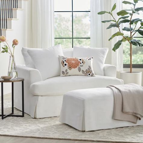 15 Oversized Chairs To Cozy Up for 2023 - Happily Inspired Comfy Bedroom Chair, White Slipcovered Chair, Boucle Chairs, Living Room Addition, Slipcovered Chair, Best Chairs, Twin Sleeper Sofa, Velvet Lounge Chair, Home Redesign