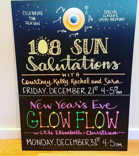 #Repost: @lisaschmidt13 . Special classes and power yoga teacher training at #cpymedford!  Come and join us for all the fun!! ❤️ #yoga #pytt #corepoweryoga #cpy #cpyjoblove #cpyboston #glowflow #sunsalutations #chalkboard #chalkboardart #handlettering #cedarmarkers #chalkboard #lcslettering #lcscalligraphy Yoga Chalkboard Art, Chalk Menu, Corepower Yoga, New Eve, Chalk Sign, Chalkboard Designs, Power Yoga, Chalkboard Sign, Yoga Teacher Training